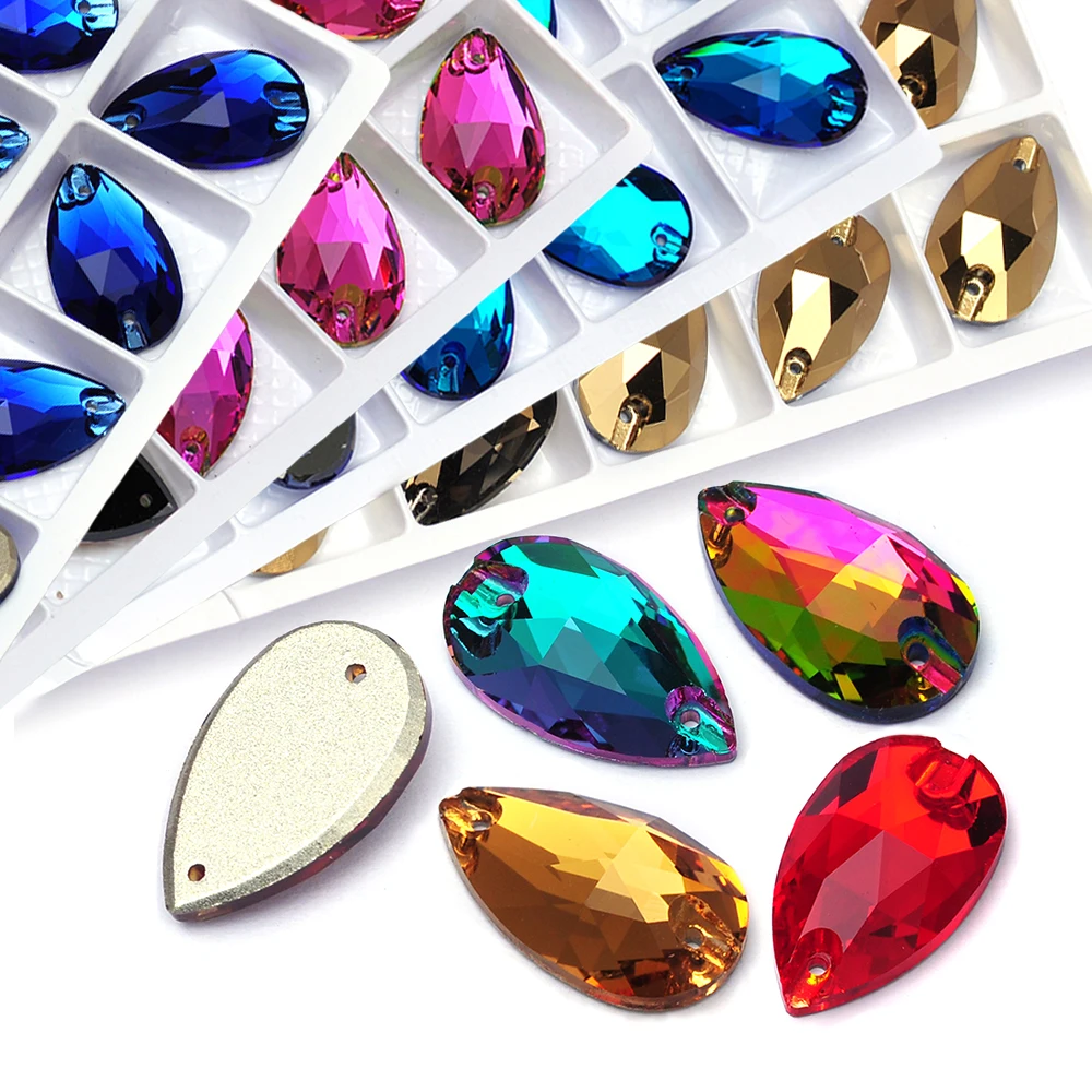 Multicolor Drop Glass Sew On Rhinestone, Flatback Edges with Chamfers Strass, DIY Jewelry, Crystal Stone for Garment Decoration