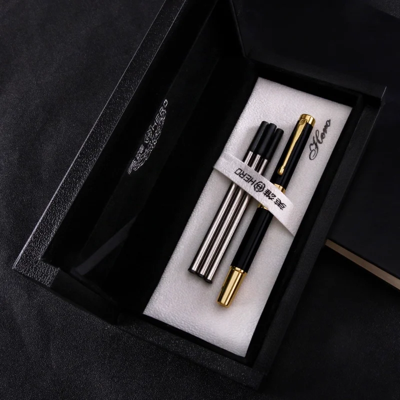 

Оригинальная роскошная подарочная коробка Hero 760, роликовая ручка с золотым зажимом, цельнометаллическая гелевая ручка, тяжелое ощущение, хорошее качество, получите 3 стержня