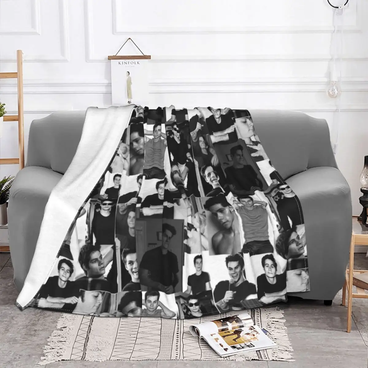 Dylan O'Brien Collage Fleece Throw Blanket Vintage Actor Blanket for Sofa Outdoor Super Soft Bedding Throws