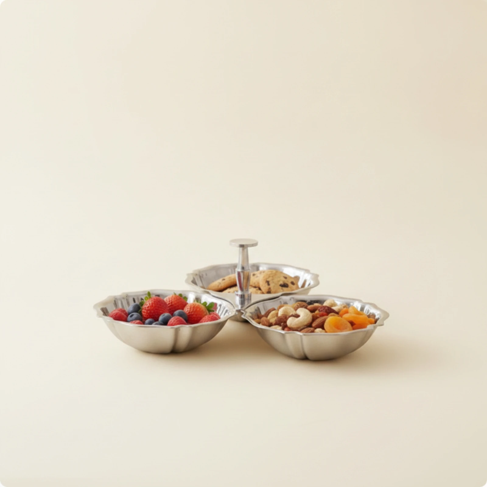 Snack Bowl with Handle Fluted Three-Section Bowl 3 Section Serving Tray Rust-Resistant Dish Sectioned for Hosts, Party