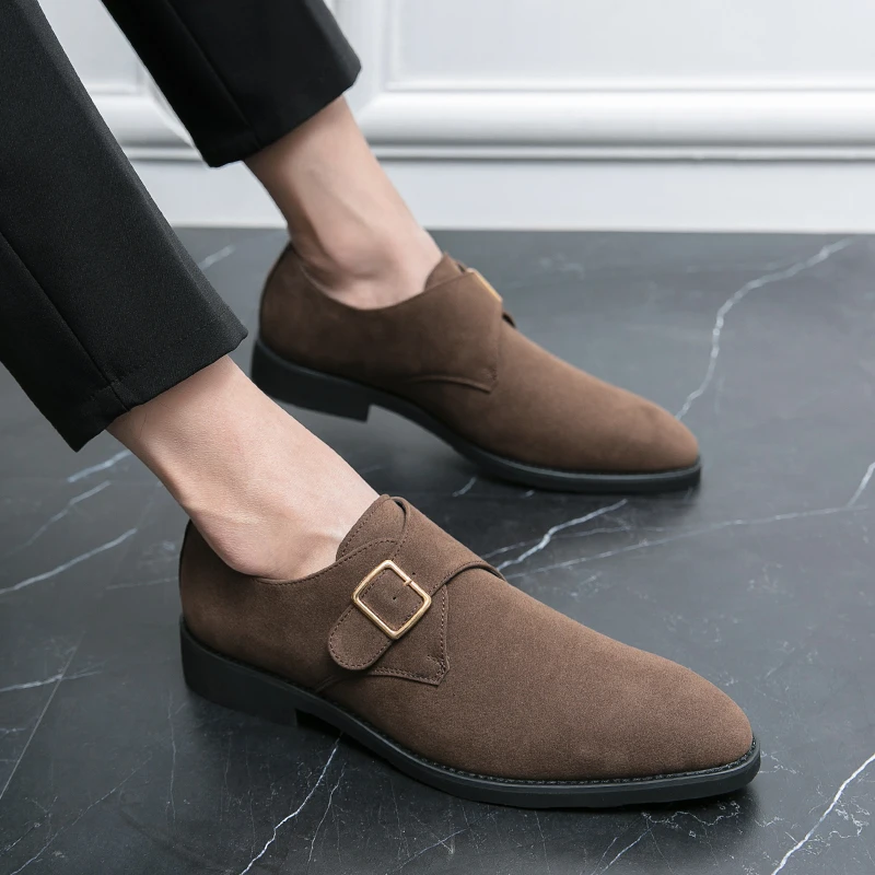 European Station Men Formal Shoes Black Brown One Step Business Office Lefu Shoes Buckle Matte Leather Shoe Size 38-46 Men Shoes