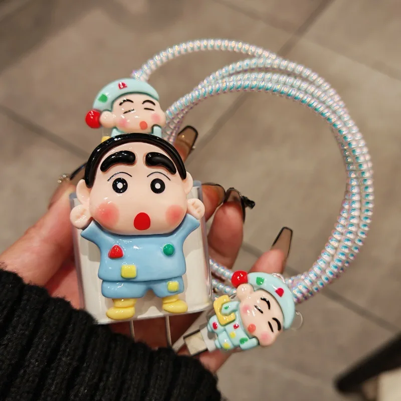 3D Crayon Shin-chan Cable Charger Protector Cover For IPhone IPad 18W 20W Original Charger Data Line Spiral Winder Protective