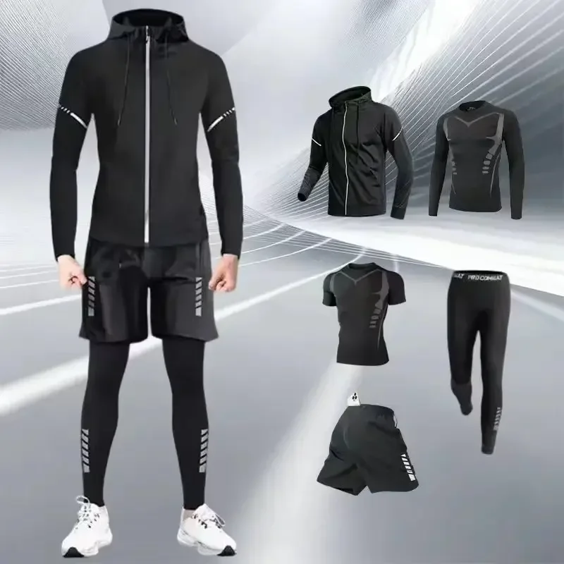Autumn 5 Pcs Sports Outfit Quick Dry Athletic Tracksuit Gym Workout Jogging Running Training Fitness Clothes Set