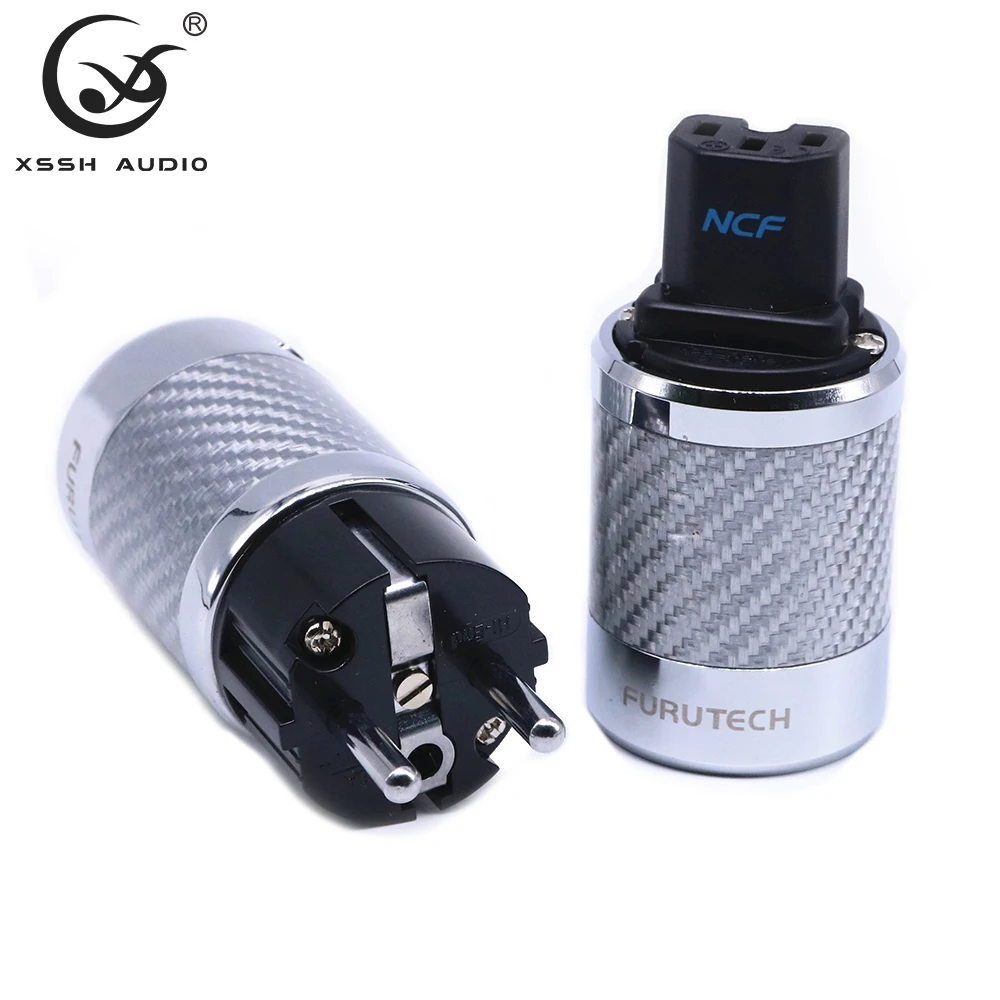 Electrical Connector YIVO White Black Carbon Fiber Rhodium Plated Pure Copper AC Male Female Connector EU 2 Pins Euro Jack Plug