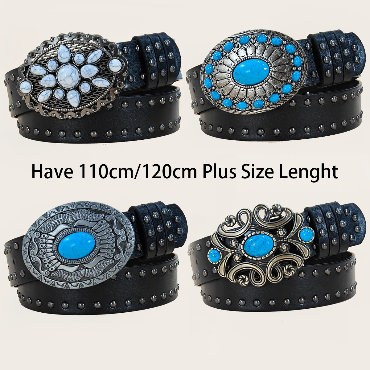 Leather Works Belt - 남녀공용 캐주얼 펑크 리벳 벨트, 웨스턴