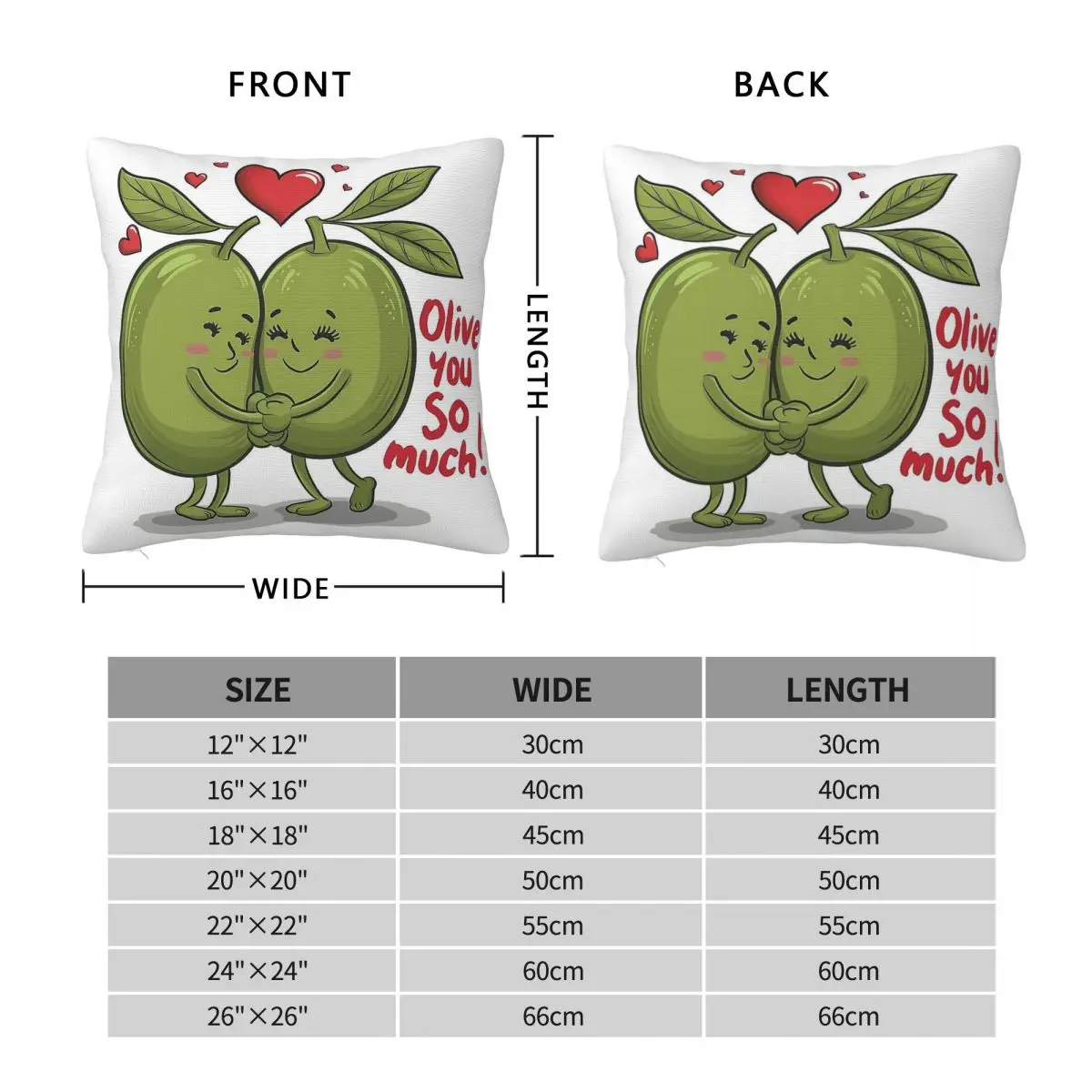 Olive You So Much Square Pillowcase Polyester Linen Velvet Printed Zip Decorative Throw Pillow Case Home Cushion Cover 45x45