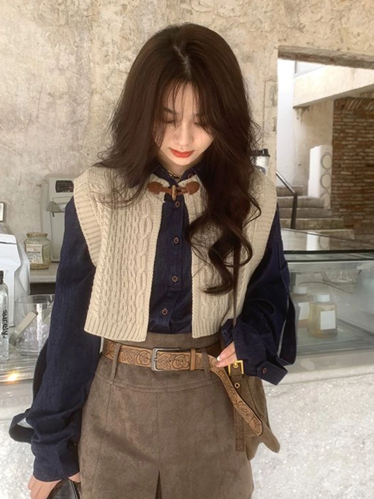 Sweater Vest Women Loose All-match Retro Simple Fashion Cropped Spring Casual Korean Style Knitting Ladies Solid Creativity Hot