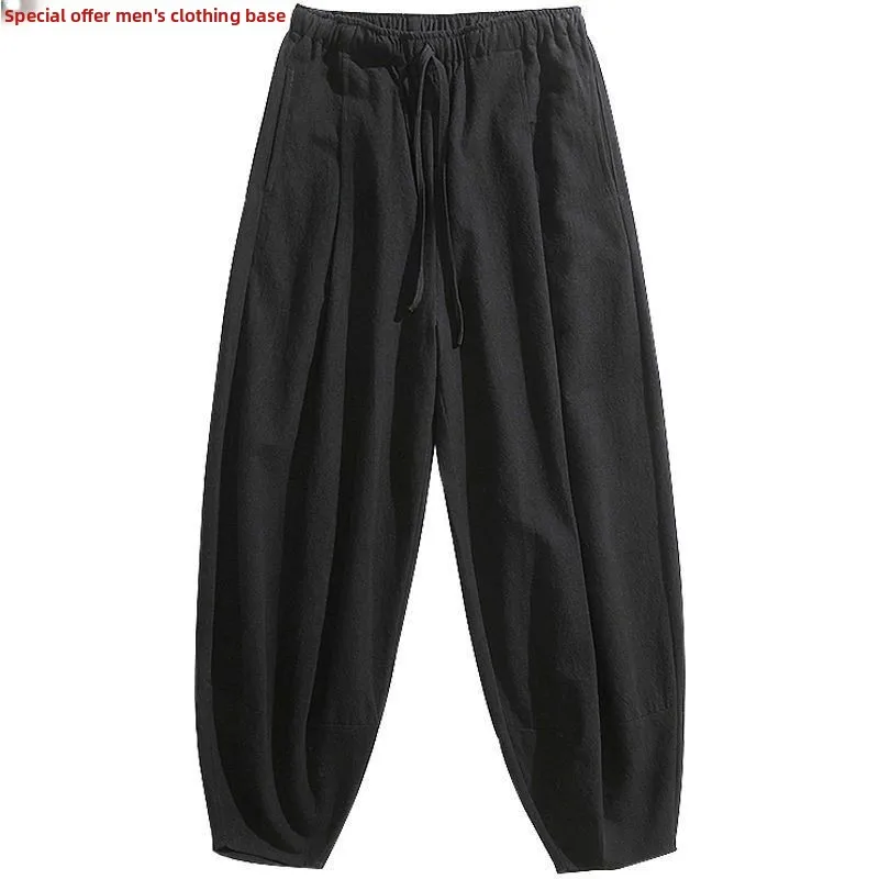Plus Größe Männer Harajuku Breite Bein Baumwolle Leinen Sport Hosen Lose Fit Lange Hosen Farbe Casual Männer der Herbst Winter Hosen