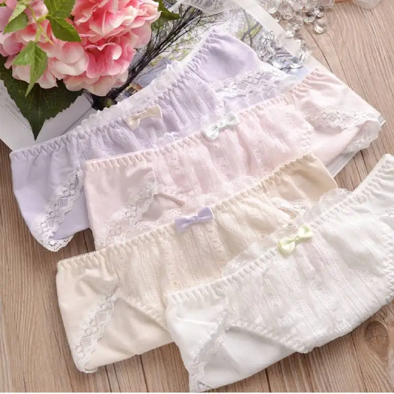 Leechee 2022 Women\'s Cotton Bubble Underwear Japanese New Cute Lace Bow Briefs Female Comfortable and Breathable Underpants