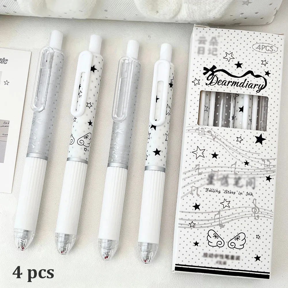 4 Pcs Star Pen Series Pressing Pen, Wave Point Element Neutral Pen, Student Speed Drying ST Sharp Black Pen, Soft Grip Handle