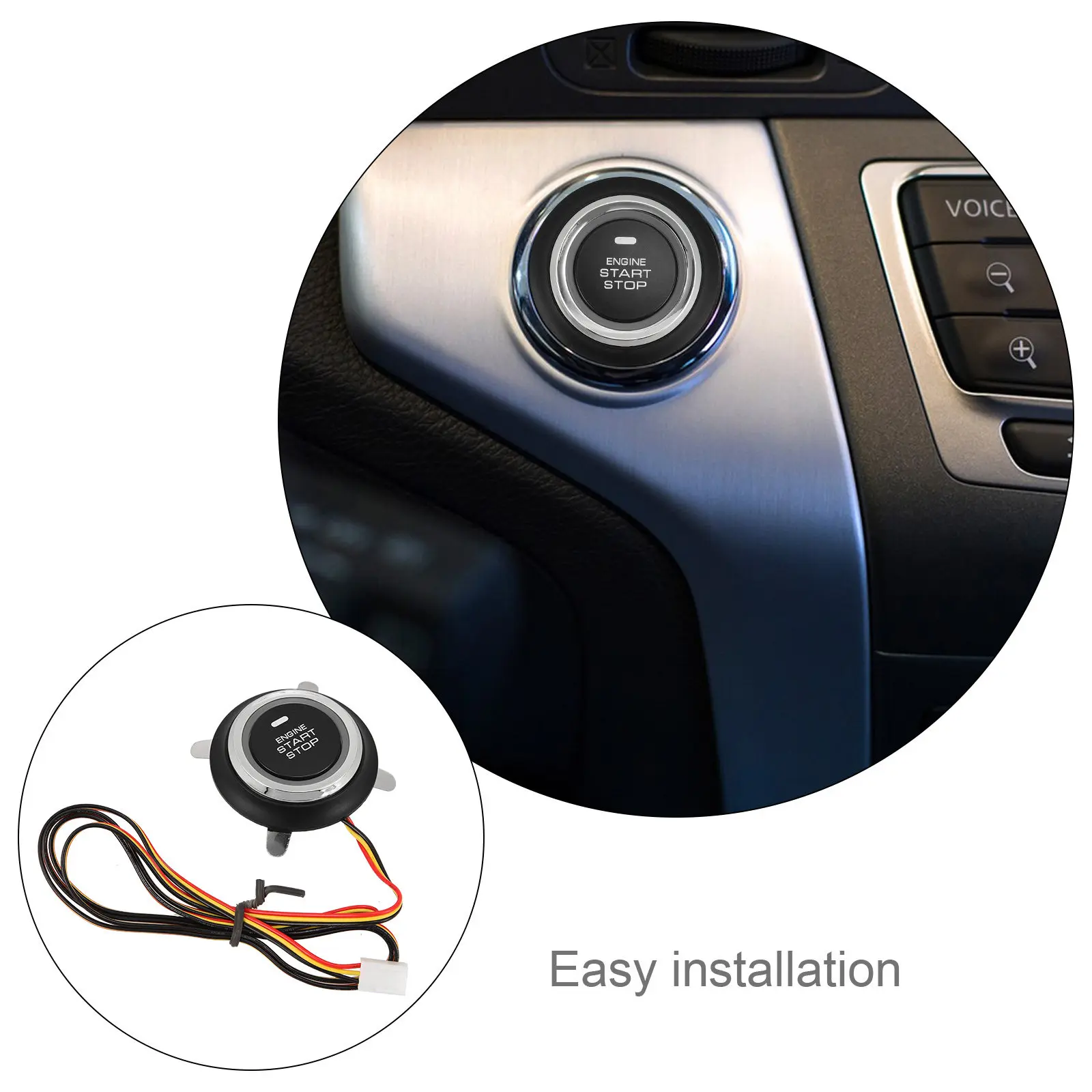 Picture 6: 12V Push Button Starter Switch Engine Start Button Scratch Resistant Copper Quick Car Ignition Keyless Push to Start Kit Vehicle