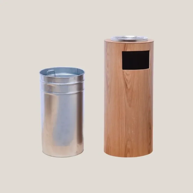 Norwegian Style Wood Homestay Trash Can Lobby Vertical Large Solid Wood Trash Bin with Lid