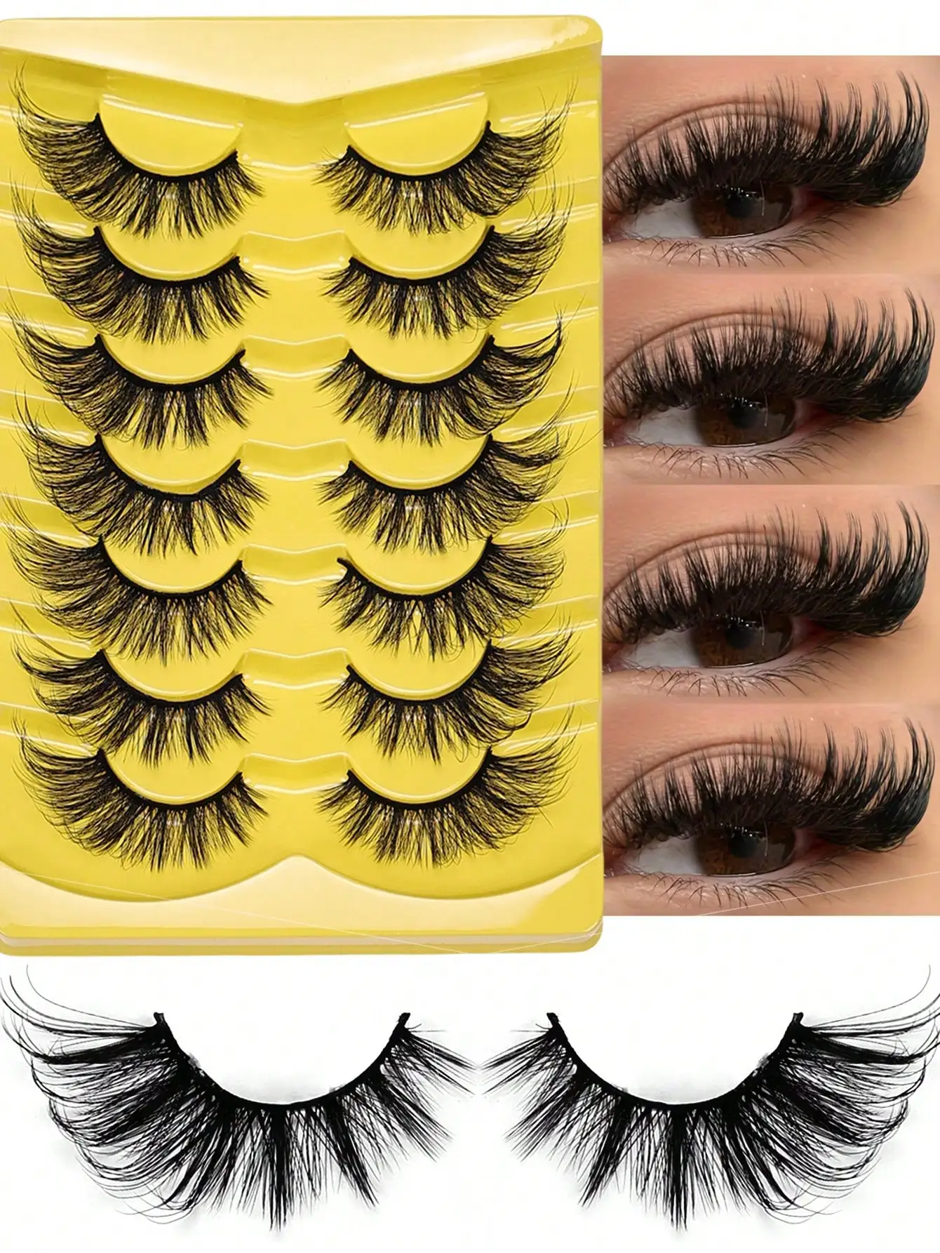 7 Pairs Fox Eye Winged False Eyelashes 3D Cat Eye Natural Fluffy Dramatic Daily Party Cosplay Eye Makeup Extension