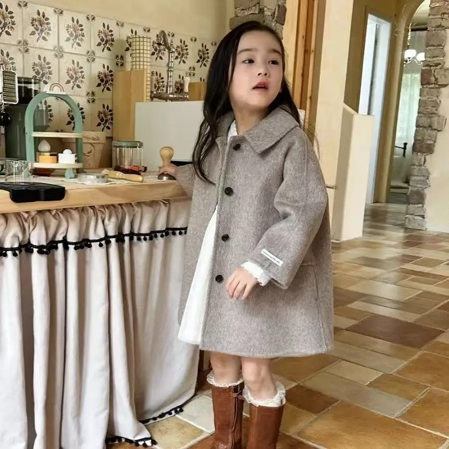 

Kids Girls' Double sided Cashmere Coat New Spring and Autumn High end Children's Autumn Wool Korean Edition Woolen Coat