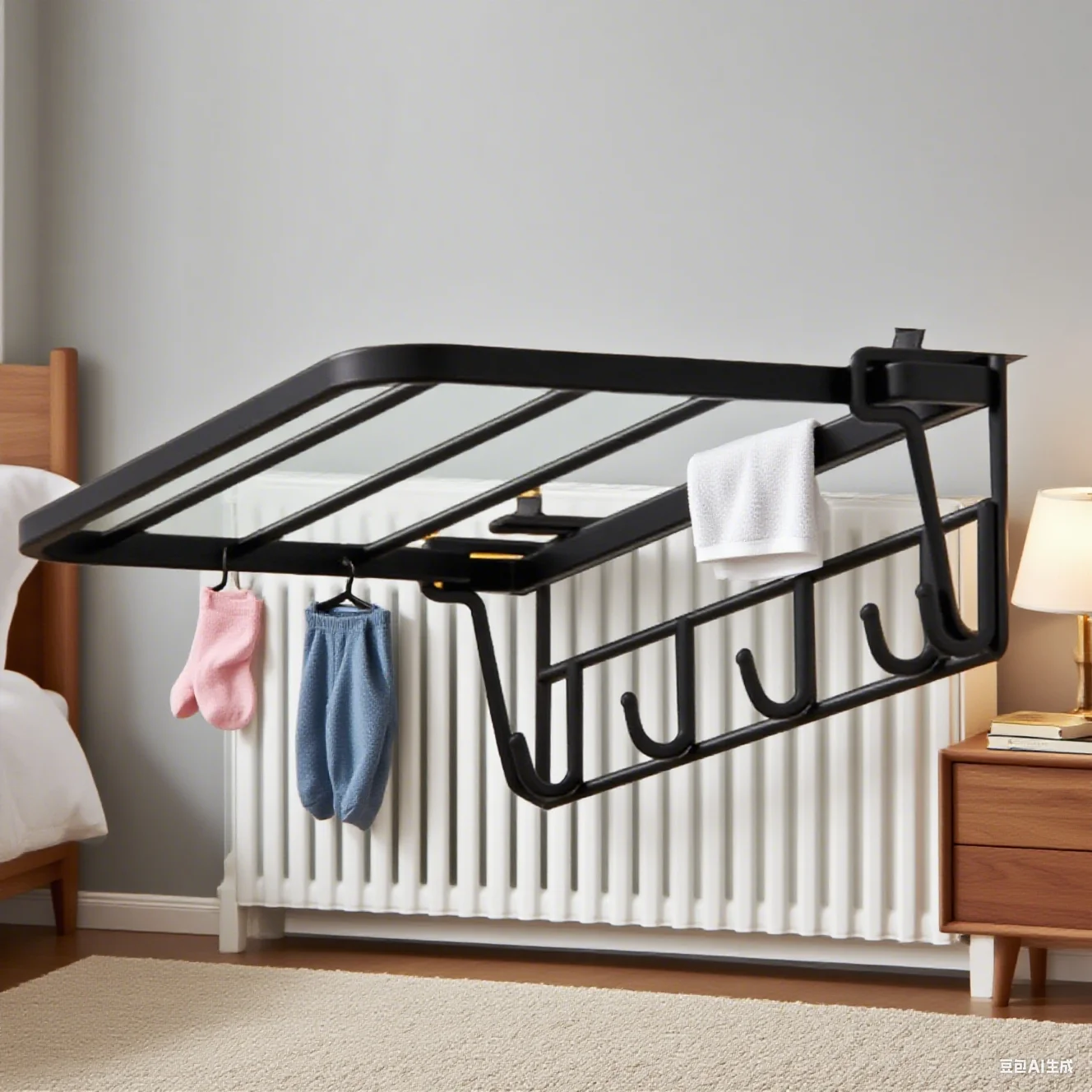 Iron Towel Rail Hanging 35cm Cloth Hanger Storage Holder For Heating Radiator Black /White Color Space-saving And Easy To Use