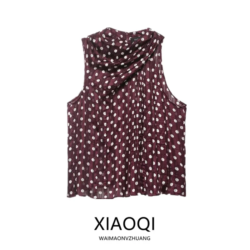 Spring Summer 2026 New Polka Dot Effect Sleeveless round Neck Shirt Women's Fashion Loose Fit Casual Blouse without Chest Pad