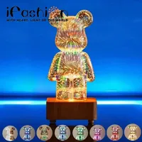 LED 3D Bear Firework Night Light USB Projector Lamp Color Changeable Ambient Lamp Suitable for Children Room Bedroom Decoration