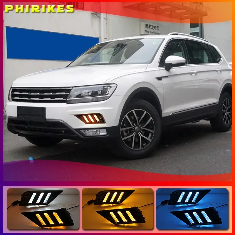 

2 предмета в комплекте, для Volkswagen Tiguan 2017 2018 2019 отложным воротником желтый сигнал реле Водонепроницаемый 12В дневные ходовые огни лампы светодиодный дневной светильник