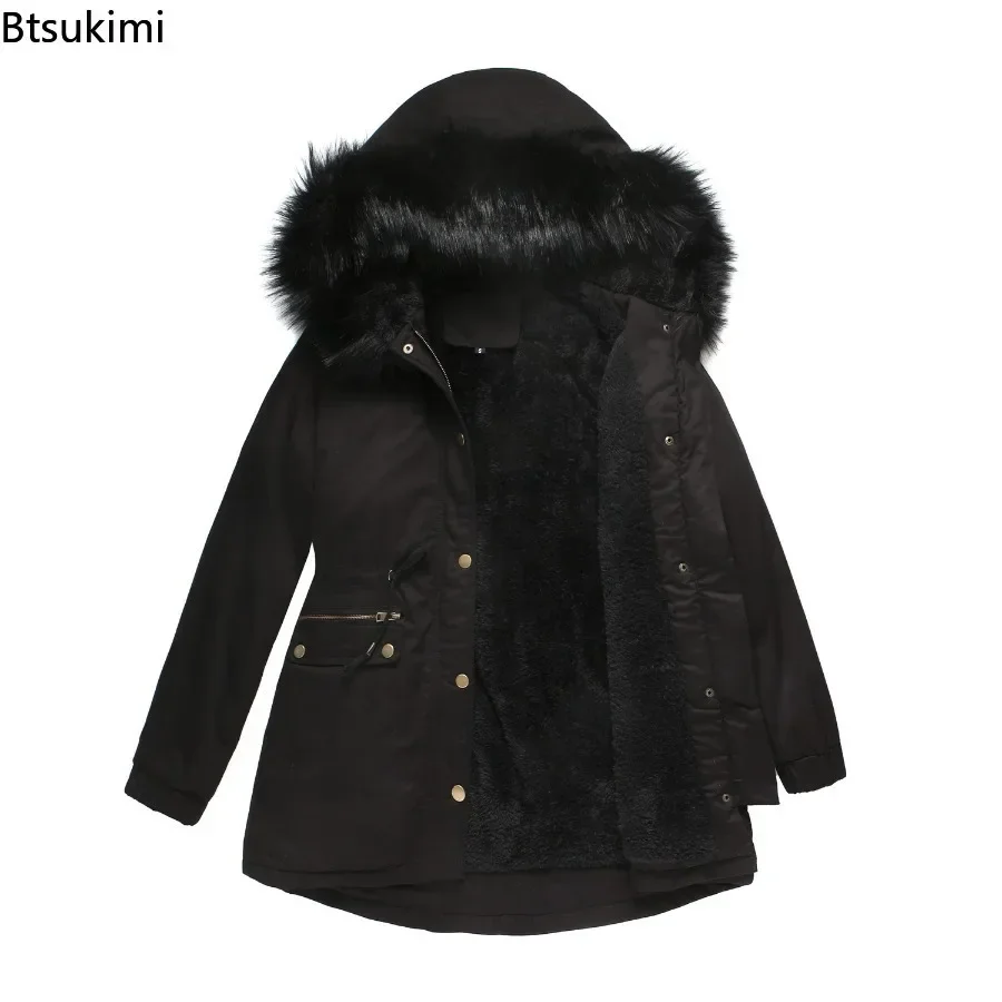 2024 Women\'s Thick Warm Parka Oversized Autumn Winter Plush Cotton Jacket Coat with Fur Collar Female Hooded Warm Jacket S-4XL