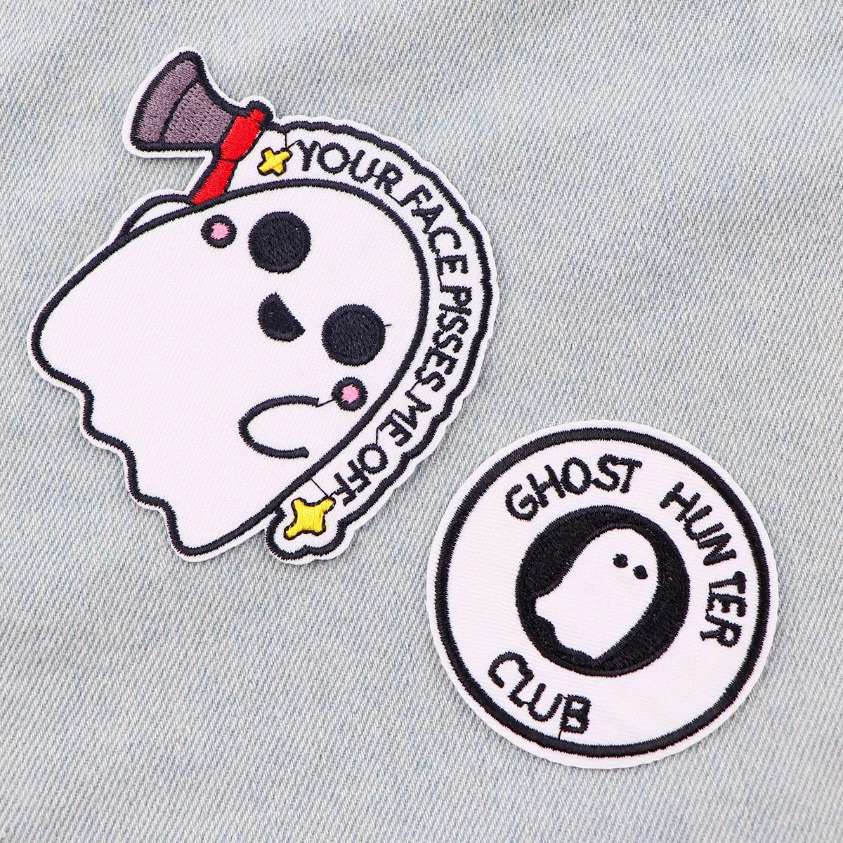 

Kawaii Cartoon Ghost DIY Stickers White Embroidered Patches for Cosplay Clothing Patches Appliques For Kids Clothes Stickers