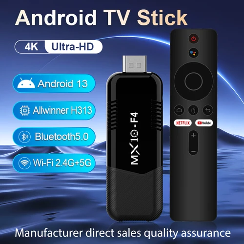 2025 Venta caliente de fábrica MX10 F4 Smart TV Stick AllwinnerH313 Android13 4K Construir en doble banda Wi-Fi 2.4G + 5G + BT5.0 TV Stick