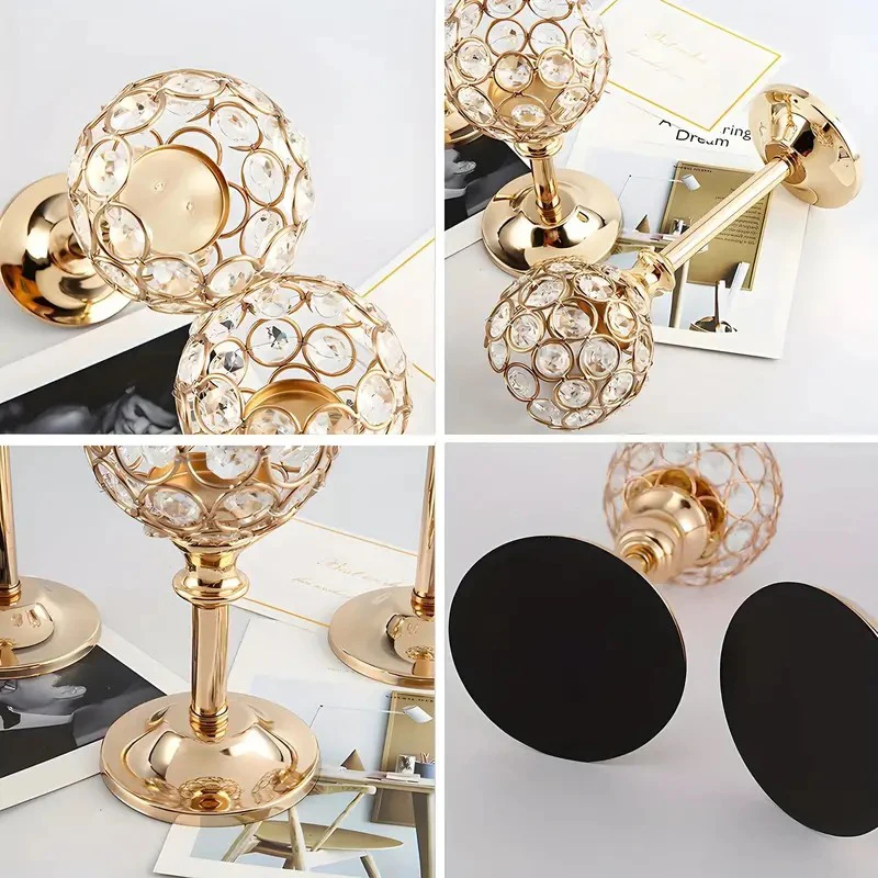 1PC Crystal Gold Metal Candle Holders Hotel Window Decorations Home Wedding Props Wedding Romantic European Floral Arrangements