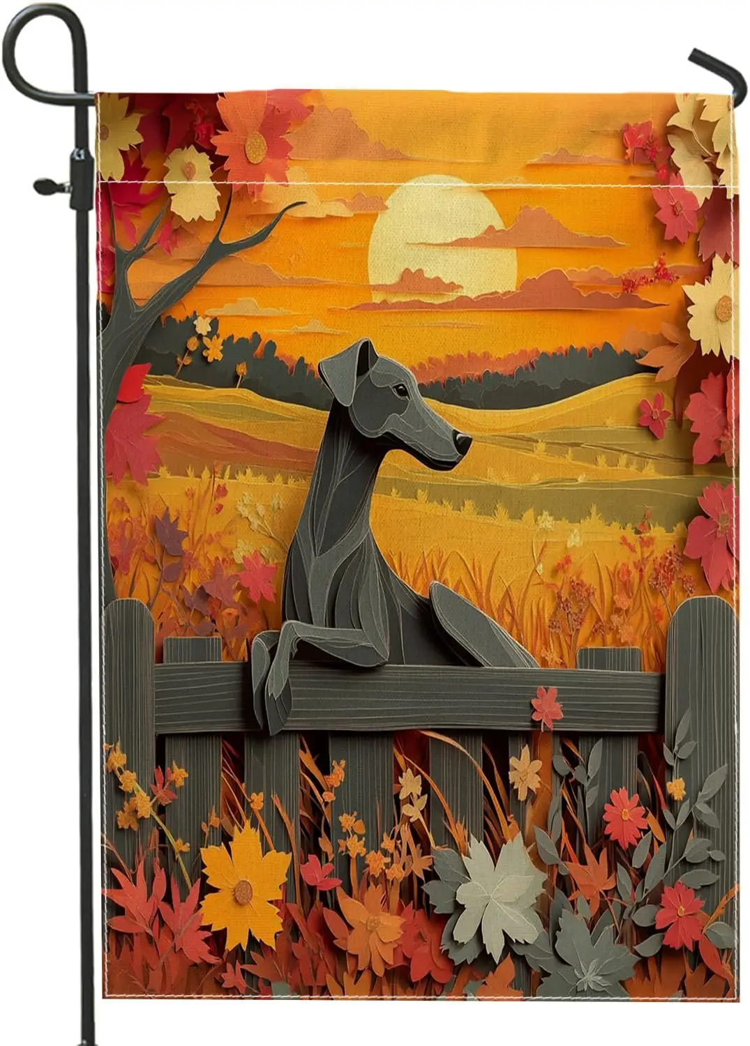 Fall Greyhound Dog Garden Flags 12x18 Inch Double Sided for Outside, Autumn Country Fence Standard Burlap Lawn Flags, Pet Ba uui