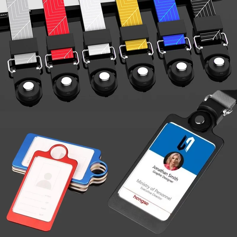 Fashion Card Cover Women Men Aluminum Alloy Work Name Card Holders Business Work Card ID Badge Lanyard Holder Metal Bags Case