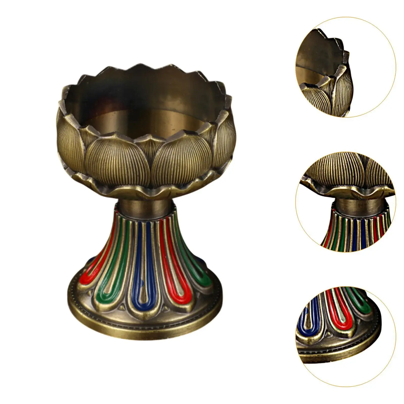 Alloy Butter Lamp Holder Tibetan Oil Lamp Candlestick Religious Candle Holder for Buddha Altar and Home Decoration