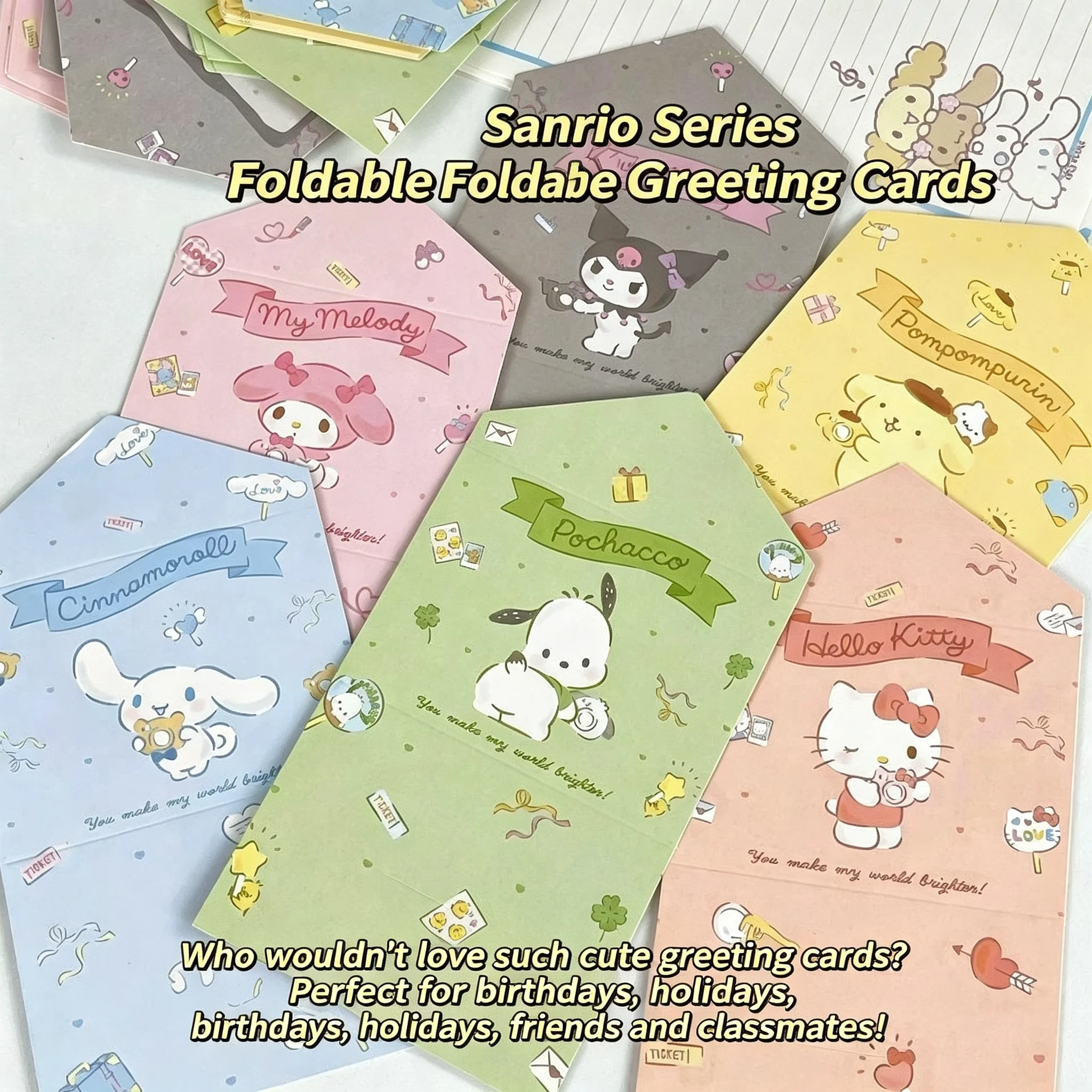 Sanrio Kuromi Envelope Foldable Greeting Card, Cute Cartoon Letter Style Wish Card, 92*175mm  Birthday Gift Card