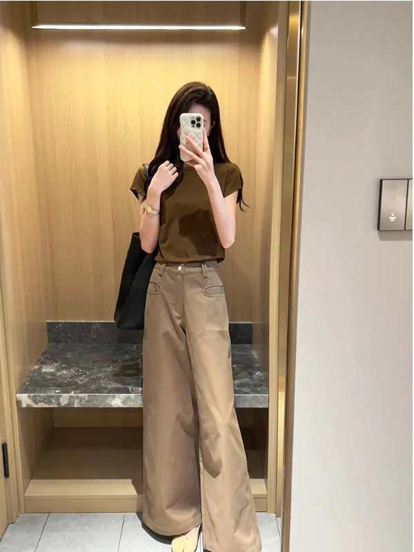 

Ретро повседневные широкие джинсы для женщин: весенне-осенние, тонкие, свободные, прямые, струящиеся, модные, с высокой талией, из денима, в повседневном стиле