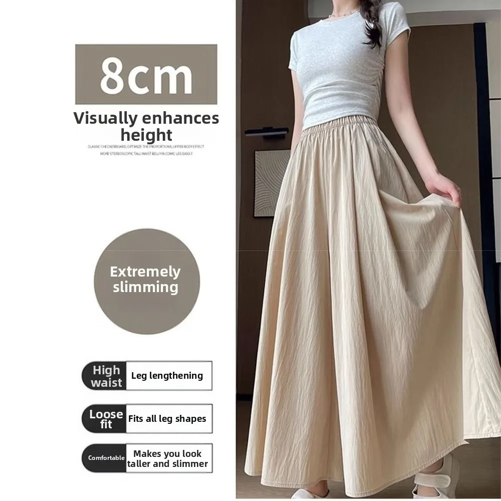 Y2K High Waist Palazzo Pants Breathable Lightweight Wide Leg Pants Elastic Waisted Stretchy Skirt Pants Beach Wear