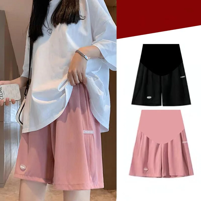 Summer Casual Maternity Short Pants Wide Leg Loose Straight Elastic Waist Belly Short Pants for Pregnant Women Pregnancy