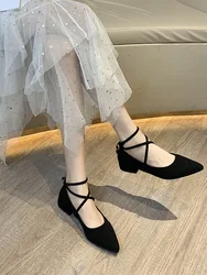 Fashion Pointed Shallow Mouth Single Shoes Sweet Elegant Straps Low Heel Womens Shoes Square Heel High Heels Black Work Shoes 41