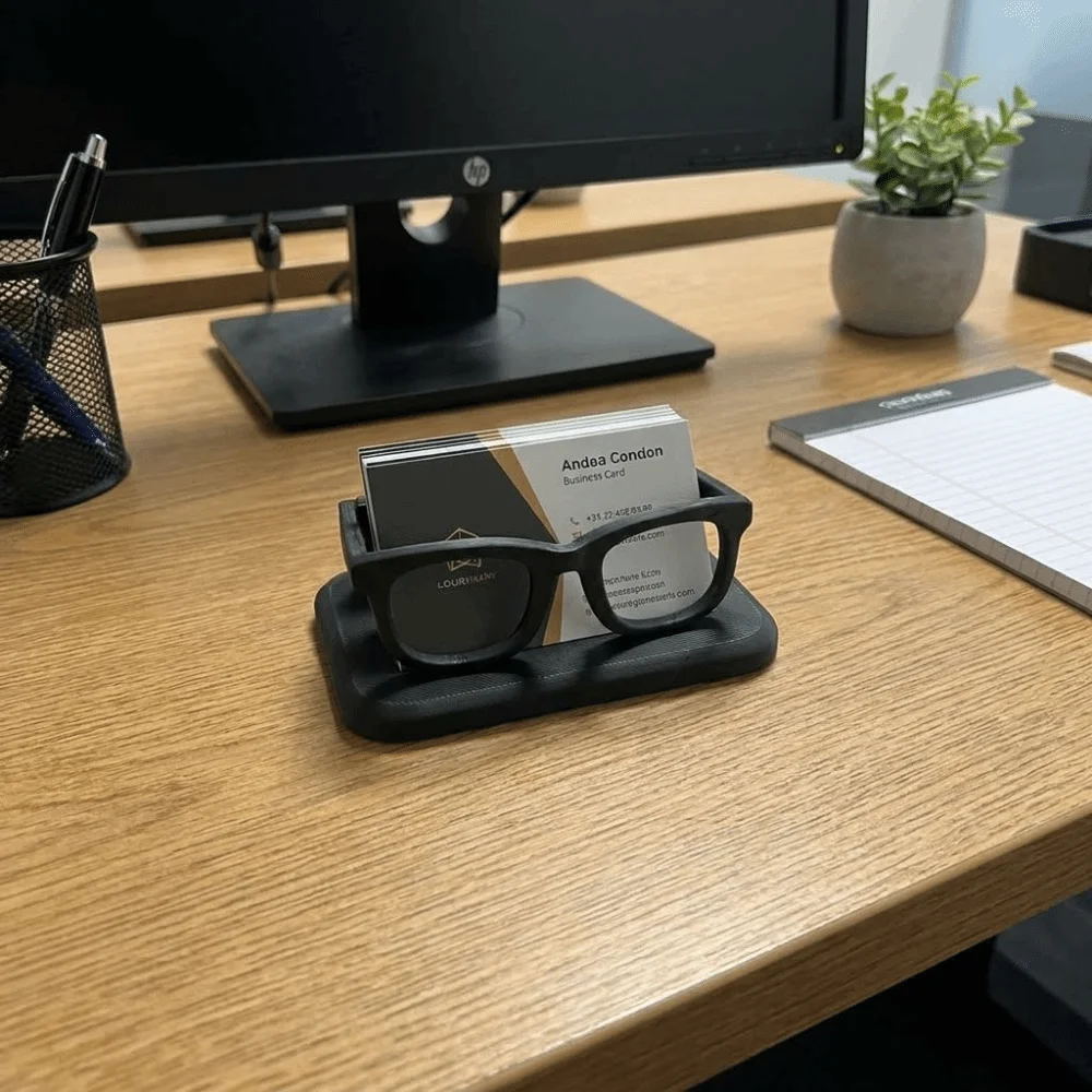 Black Eyeglass-Shaped Business Card Holder Frame Creative Business Card Display Stand Minimalist Resin Modern Desk Organizer