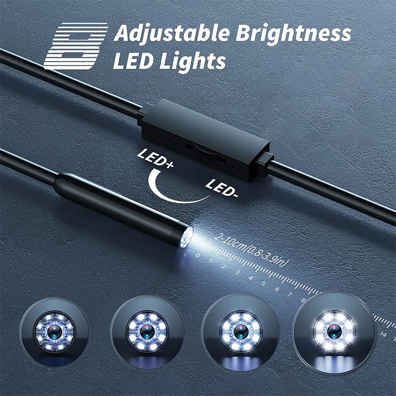 8mm Endoscope Camera For iPhone iPad IOS & Android Type-c Led Light IP67 Borescope Industry Inspection Camera With Semi-Rigid