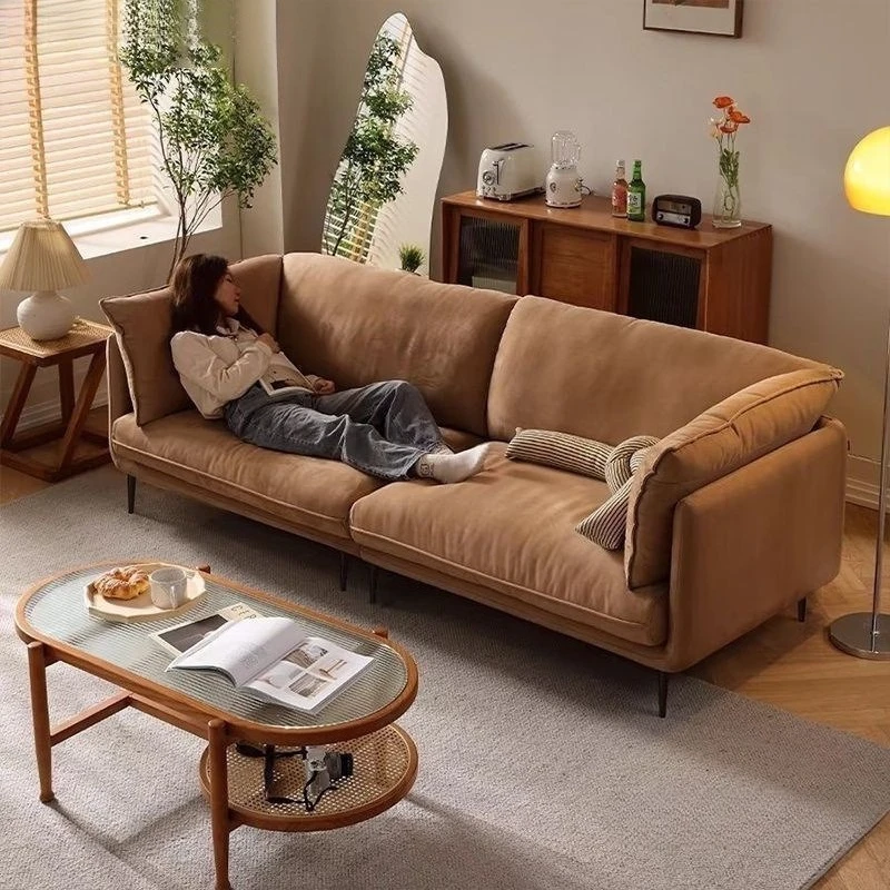Small apartment sofa living room 2025 new modern simple rental house apartment three-person French straight sofa