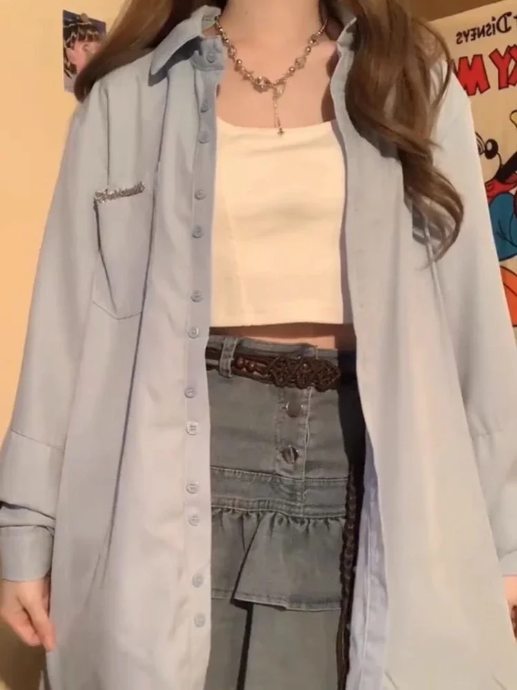 Camisas femininas moda diária simples estilo coreano casual solto único breasted chique turn-down colarinho aconchegante primavera all-match concurso