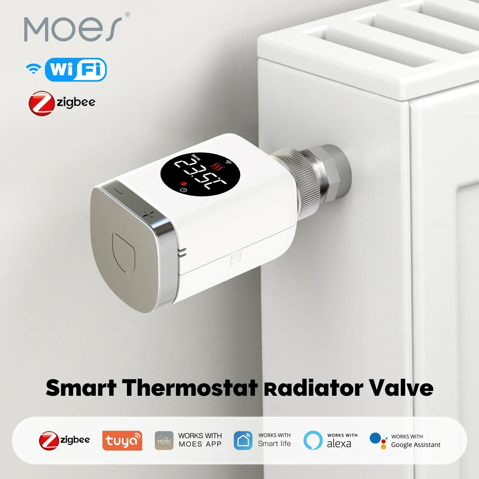 MOES Zigbee/Wifi TRV Smart Thermostatic Radiator Valve Tuya Programmable App Remote Temperature Controller Alexa Google Home