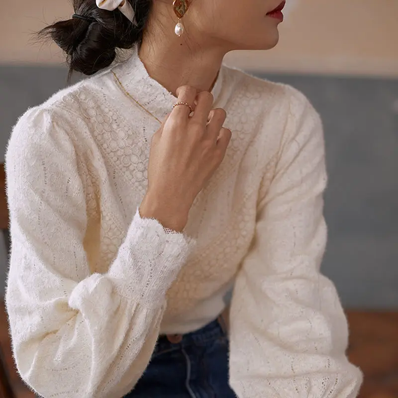 Blouses Women Vintage Tender Spring Stand Collar Design French Style Female Elegant All-match Leisure Popular Tops Soft Simple