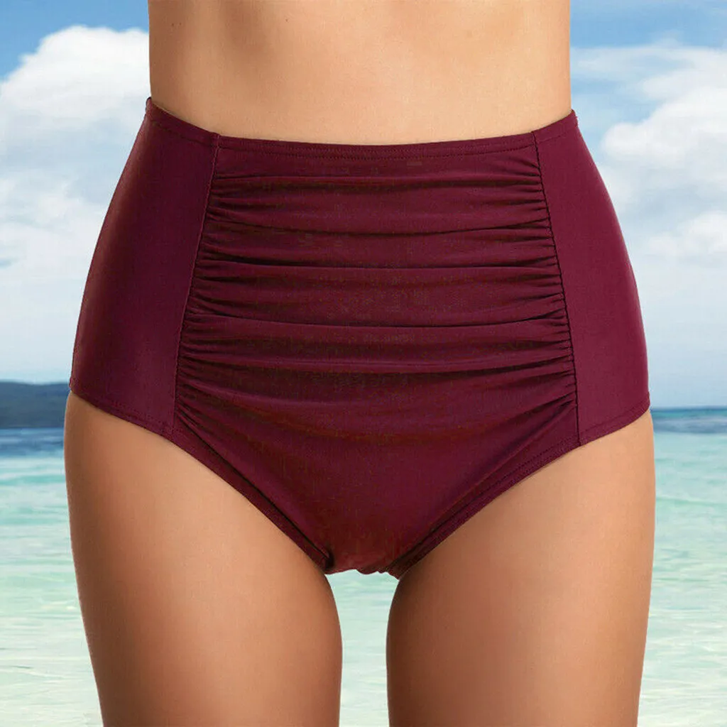 TUNIControl-Culotte taille haute pour femme, maillot de bain noir uni, imprimé tankini, culotte brésilienne, short de plage, vacances, 2023