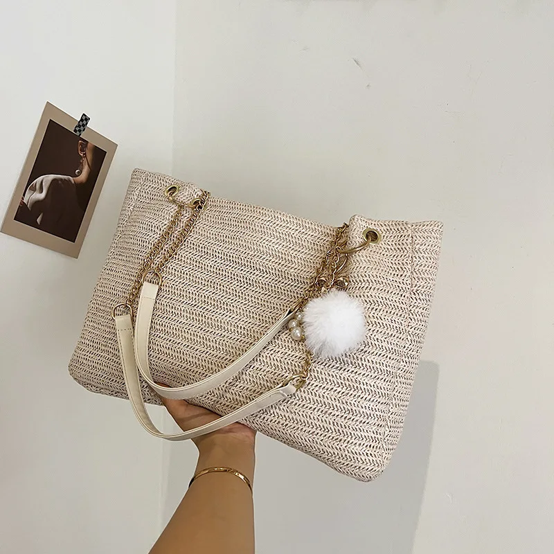 Women's Large-Capacity Woven Tote Bag2024New Fashion Retro Easy Matching Straw Bag Seaside Beach Bag