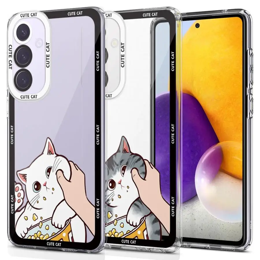 Cute Face Pinching Cat Cover Case for Samsung Galaxy A35 A55A53 A54 A73 A34 A33 A25 A24 A13 A14 A15 Clear Soft Shell