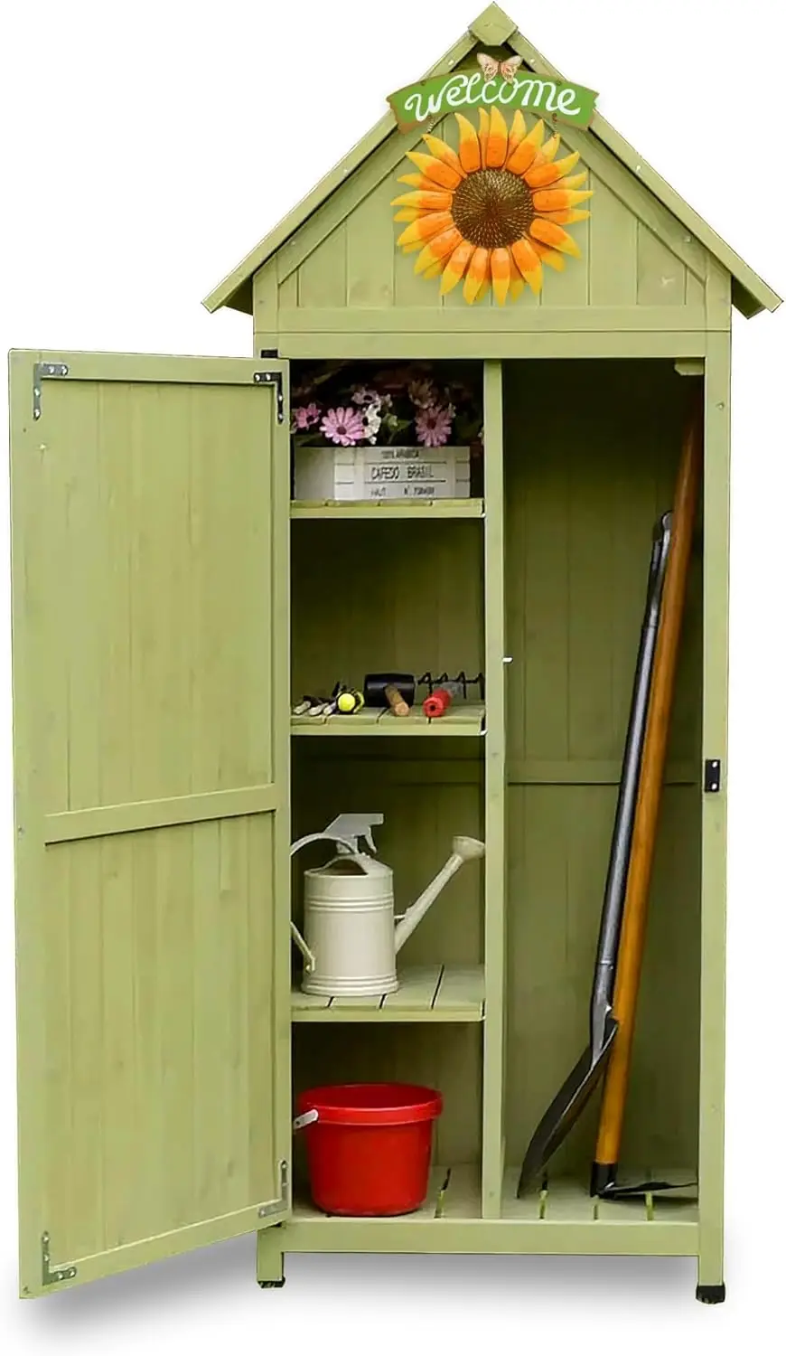 Outdoor Storage Cabinet,Wooden Garden Shed with Galvanized Sheet Waterproof Roof,3 Removable Shelves and Lockable Doors USA