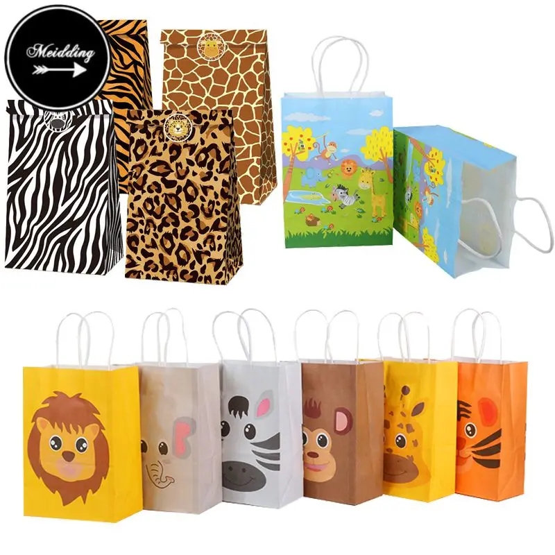 

12pcs jungle animal paper bags boy birthday party decorations candy bag box baby shower boy jungle party supplies packing bag