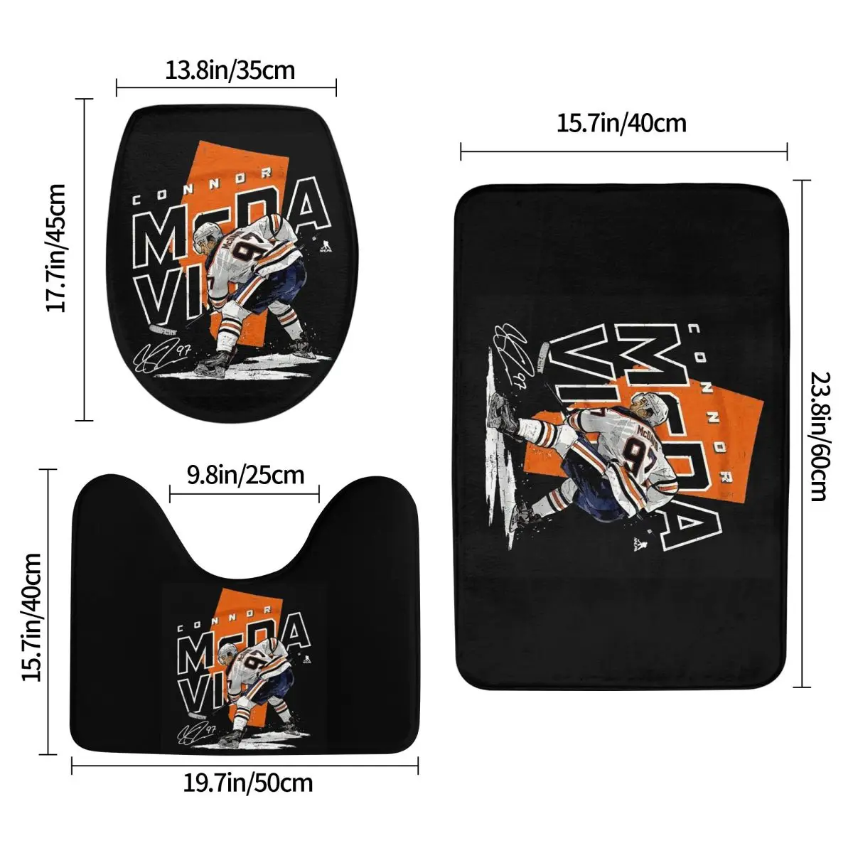 كونور ماك ديفيد 97 لمحبي إدمونتون أويلرز 3 قطعة حمام حصيرة الحمام مجموعة غطاء المرحاض غطاء ديكور المنزل عدم الانزلاق السجاد سجادة أرضية