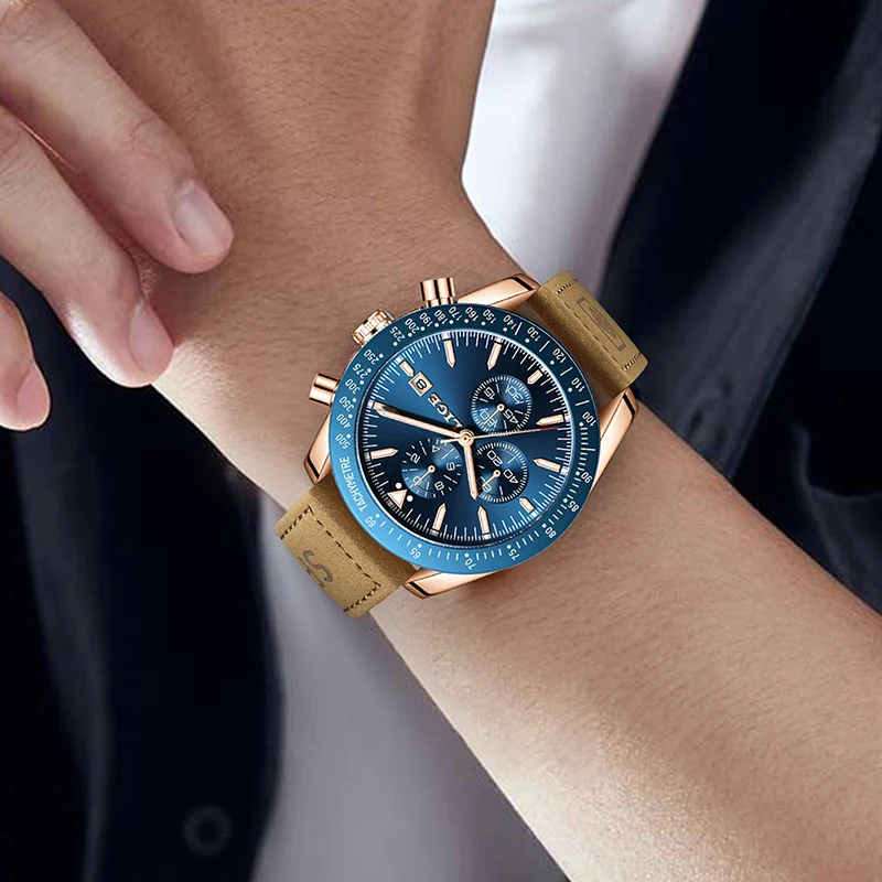 LIGE Orologio Casual da Uomo Moda Business Orologi da Uomo al Quarzo in Pelle Impermeabile Cronografo Luminoso Orologio Maschile Montre Homme