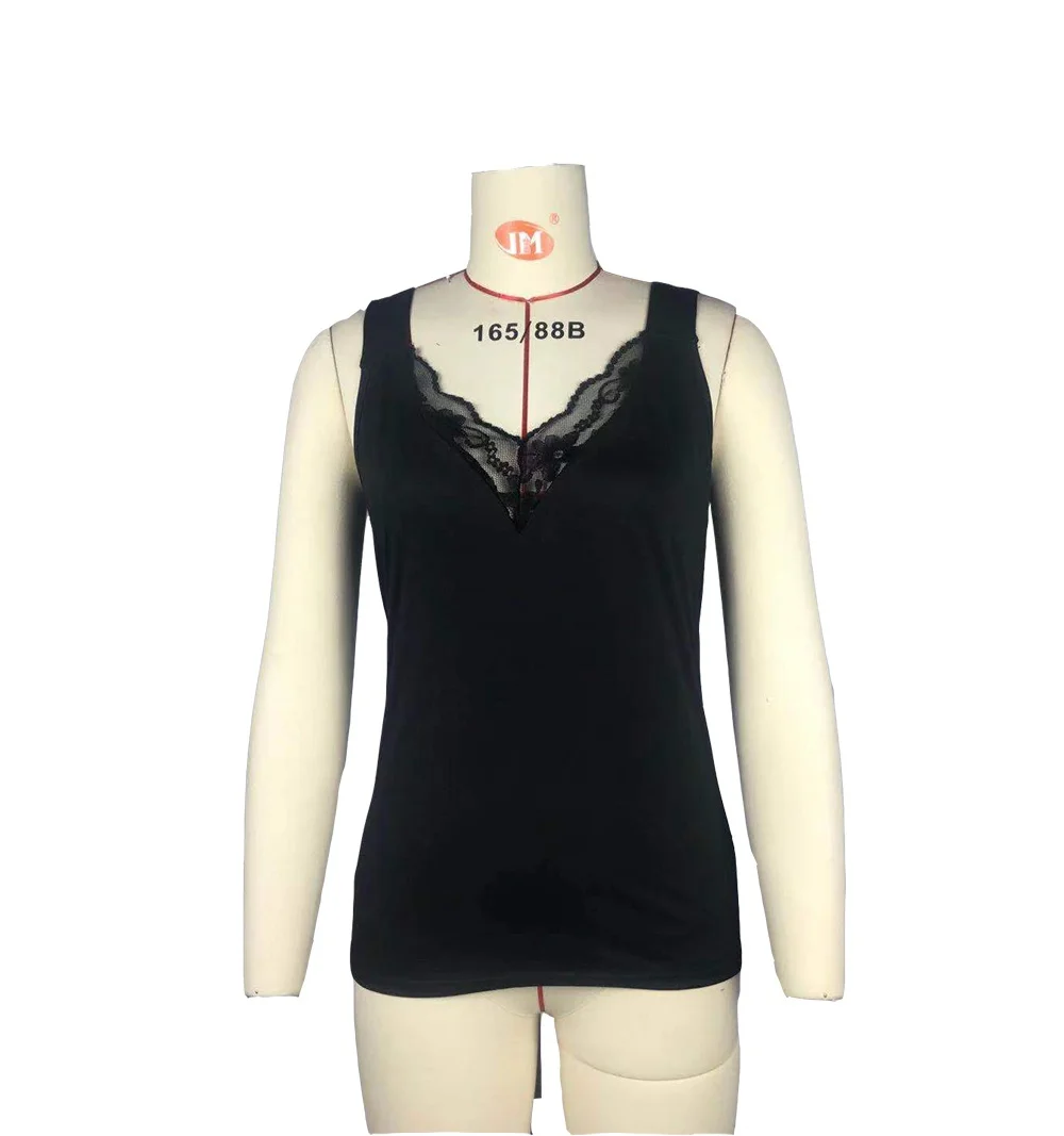 Frauen Sommer Mode V-ausschnitt Tank Casual Einfarbig Spitze Ärmellose Sexy Shirts Schlank Tops – Detail 8