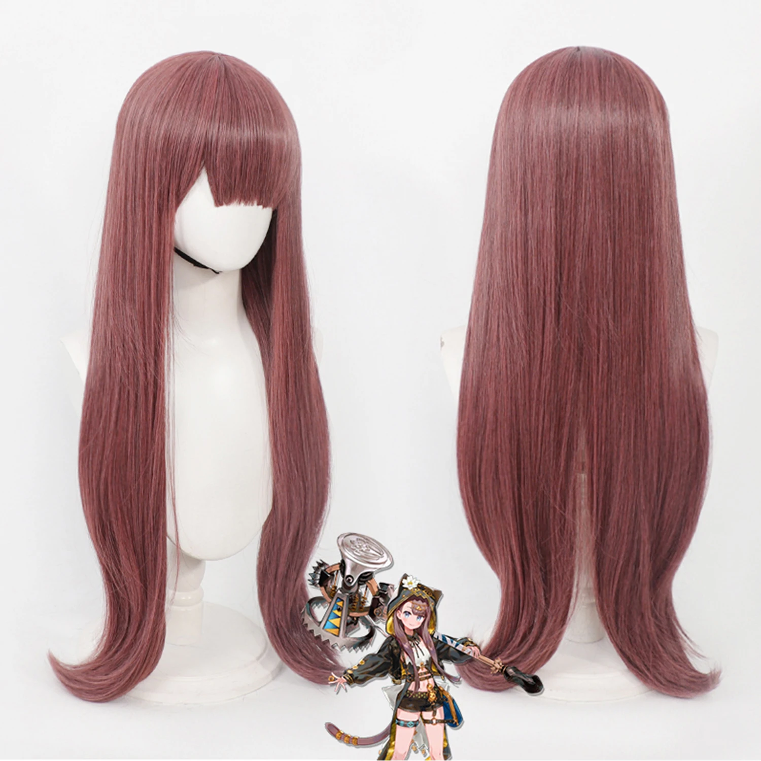 

Anime Wig Pepe Cosplay Wig Arknights Game Roleplay Wig Female Anime Cosplay Wig With Bangs Rose brown Synthetic Wig for Anime