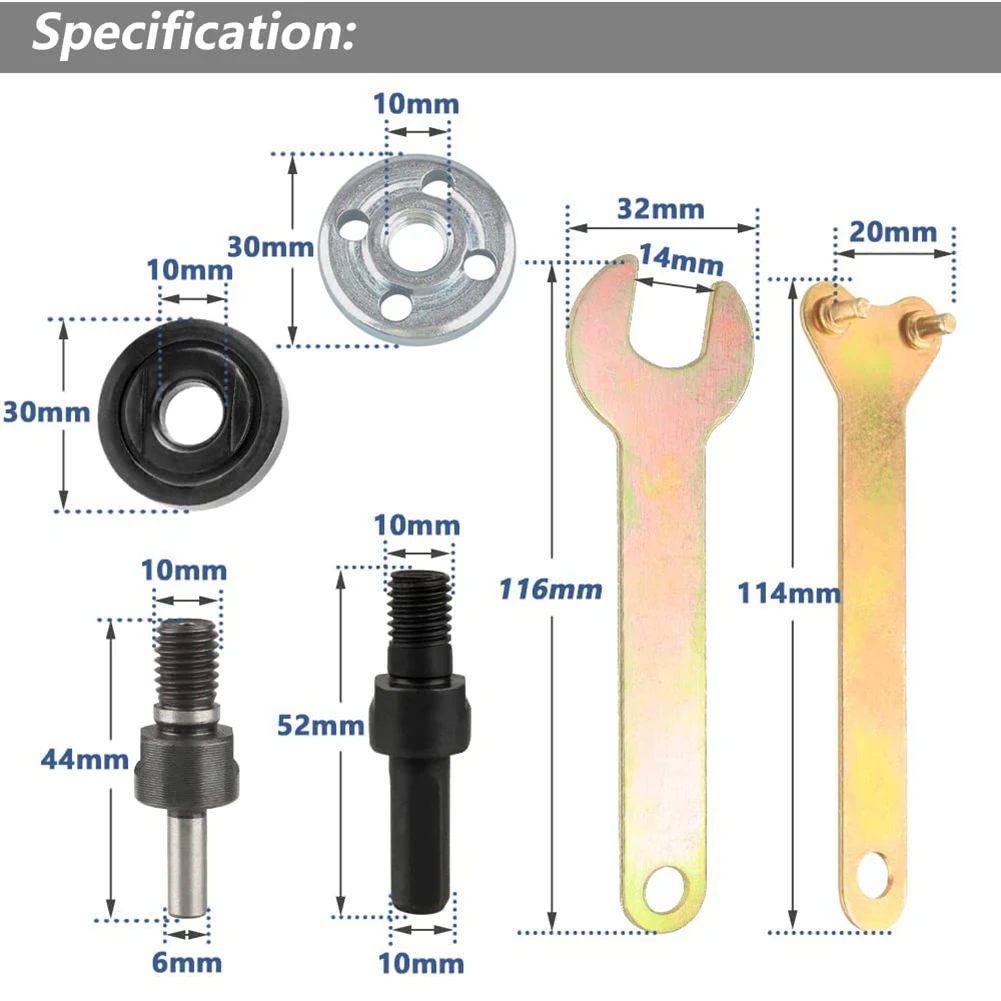 Y42A-Drill Angle Grinder Adapter With Flange Nut Parts Set,3 Set Replacement Grinder Flange Nuts And Wrench Conversion Tool